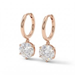 Round Diamond Drop Hoop Earrings