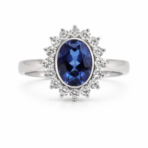 Oval Sapphire Diamond Halo Ring