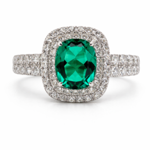 Cushion Cut Emerald Diamond Halo Ring